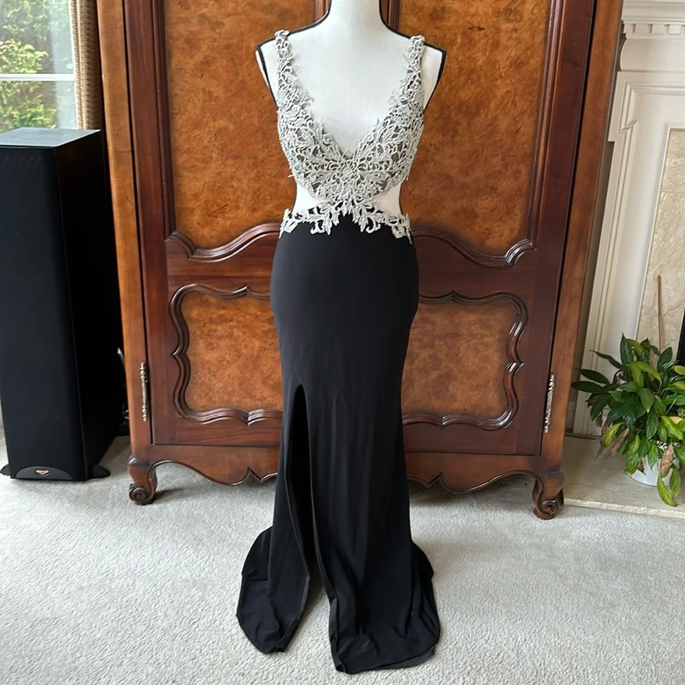 Stunning LaFemme Black & Silver Prom Dress - Picture 1 of 17